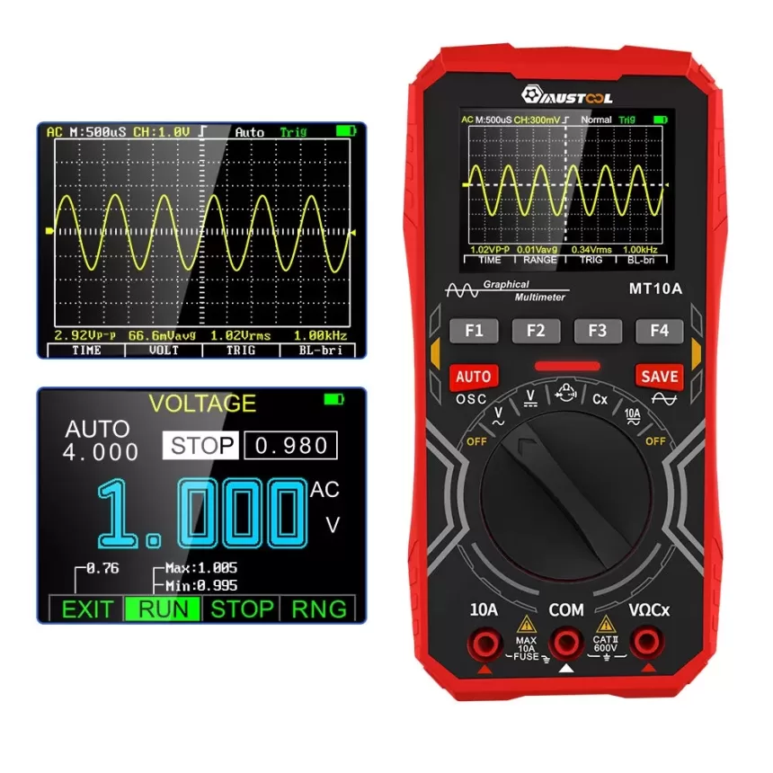 MUSTOOL MT10A Intelligent Graphical Digital Oscilloscope Multimeter 2 in 1 With 2.4 Inches Color Screen 1MHz Bandwidth 2.5Msps Sampling Rate for DIY and Electronic Test