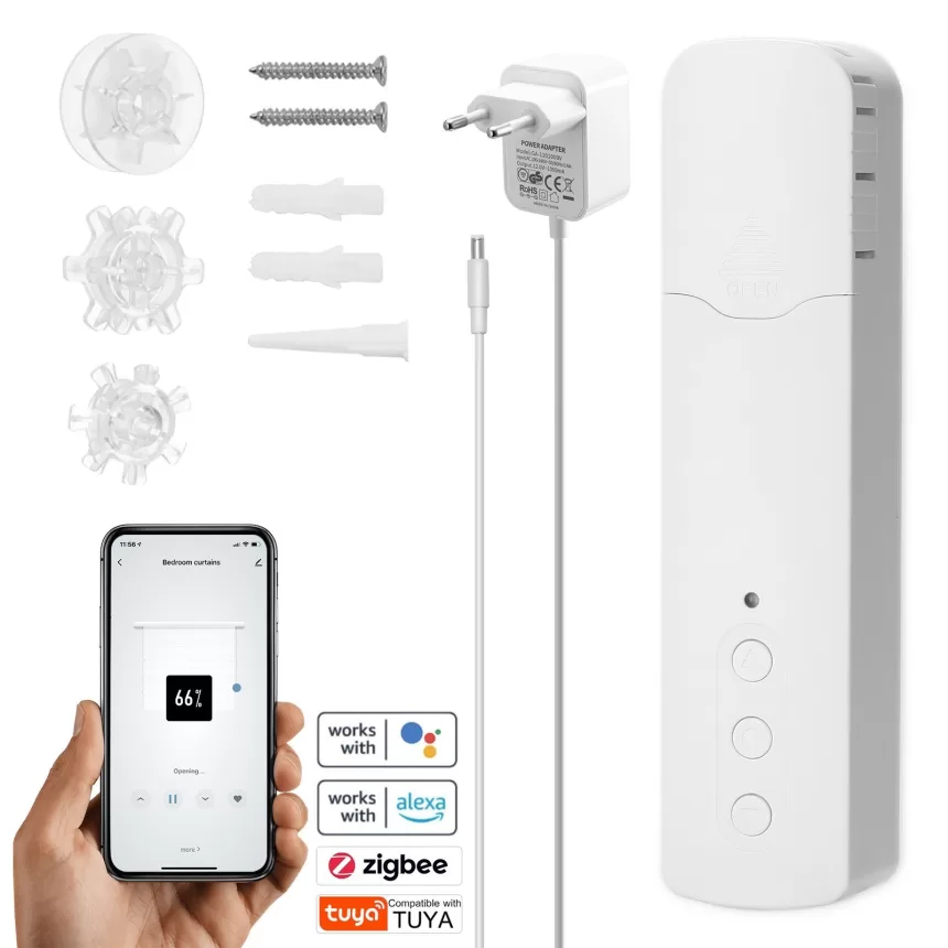 Tuya ZigBee TM616EGZT Intelligent Pull Bead Curtain Motor Intelligent Home Household Hotel Electric Curtain Motors Mobilephone APP Control Voice Control Quiet Compatible with Alexa Google Home