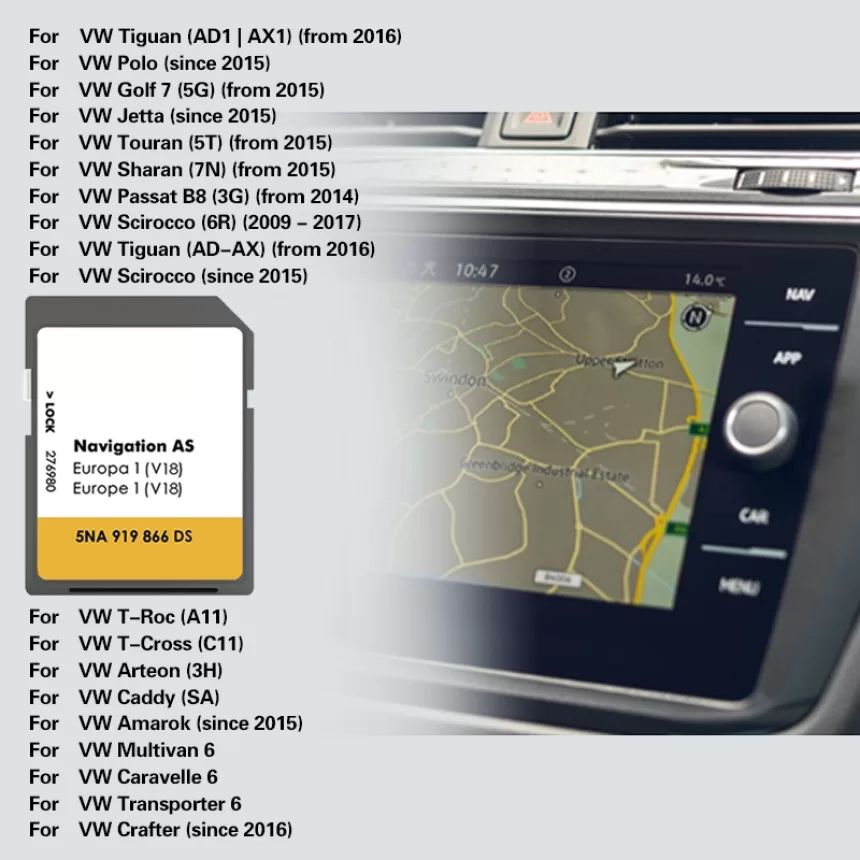 NEW For VW Discover Media Navigation AS V17 V18 Map UK Europe 2023+ Sat Nav SD Card 32GB