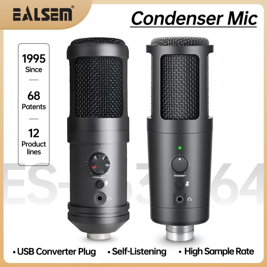 EALSEM 763 764 USB Microphone,Condenser Podcast Microphone with Plug&Play,One-Click Mute,for PC,Mac,PS4,Recording,Live,YouTube