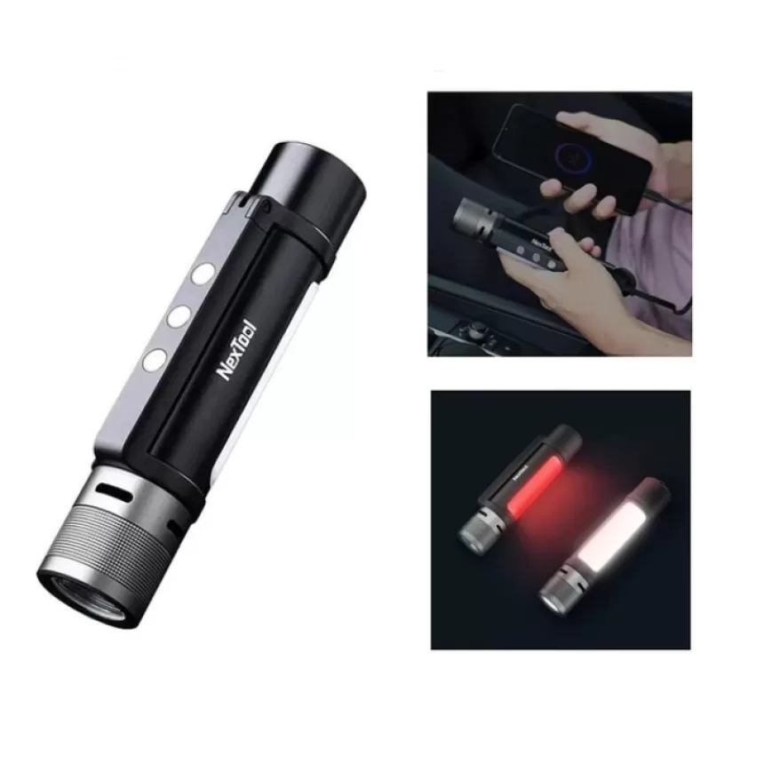 NexTool 6 In 1 Zoomable Flashlight 1000LM 3 Mode Dual Light Source 2600mAh LED Light Torch Power Bank Life Dec Alarm Flashlight