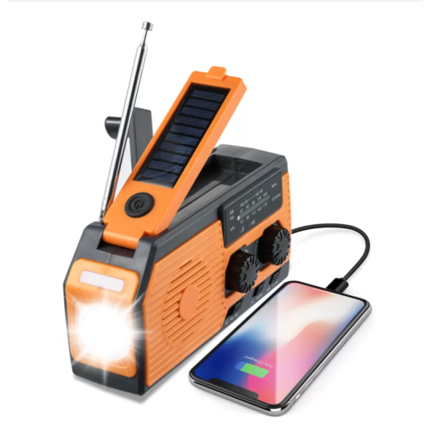 Solar hand crank power generation emergency NOAA radio 5000mah rechargeable treasure power display