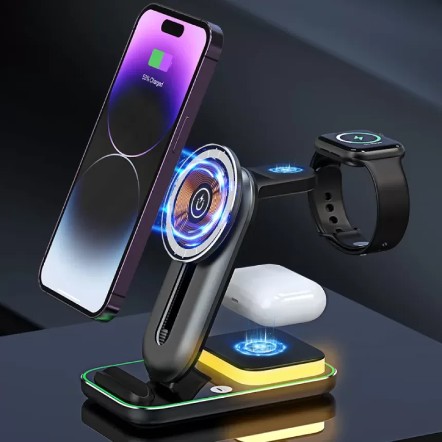 New magnetic 3-in-1 wireless charger for Apple 14 Huawei 15W night light wireless charger