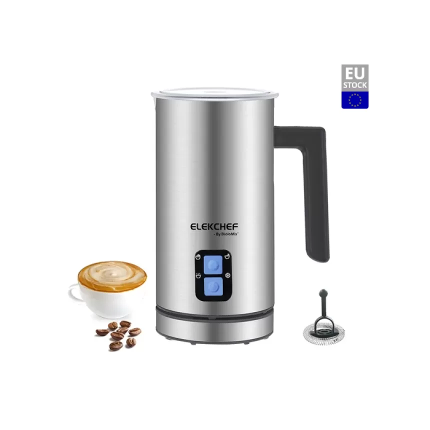 BioloMix MF600 4 in 1 500W Hot Cold Milk Frother, Coffee Frothing Foamer, Automatic Milk Warmer, Food-grade Safe, Double Stainless Steel Wall - Silver