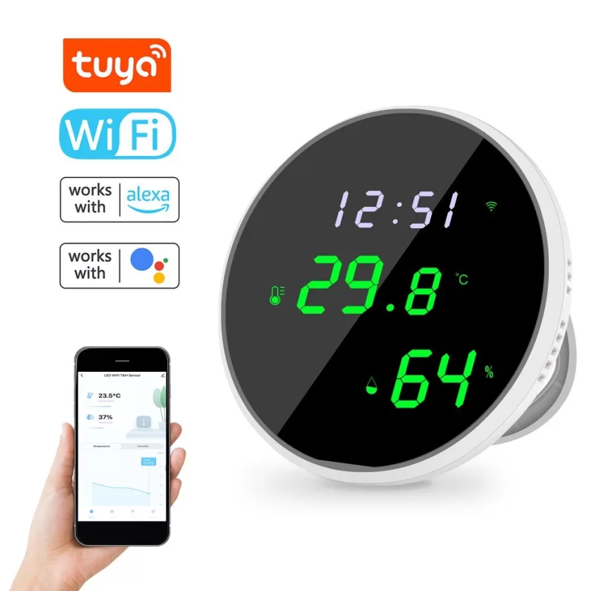 Tuya Wifi Temperature Humidity Sensors APP Remote Monitor Control for Home Intelligent Scenario Linkage Compatible with Amazon Alexa Google Home