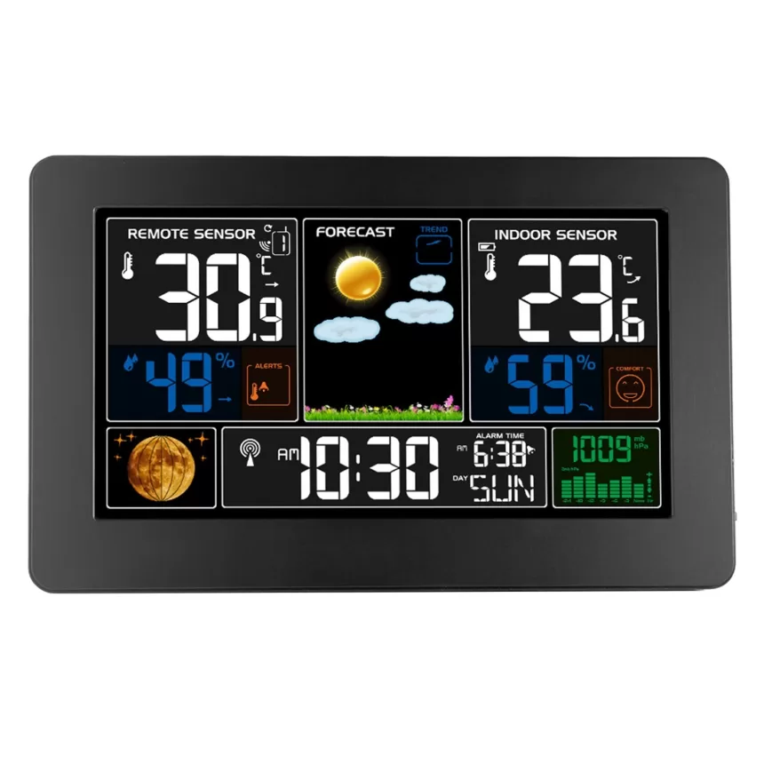 3-In-1 Weather Station Clock Wall-Mounted Digital Clock Thermometer Hygrometer Barometer 220V