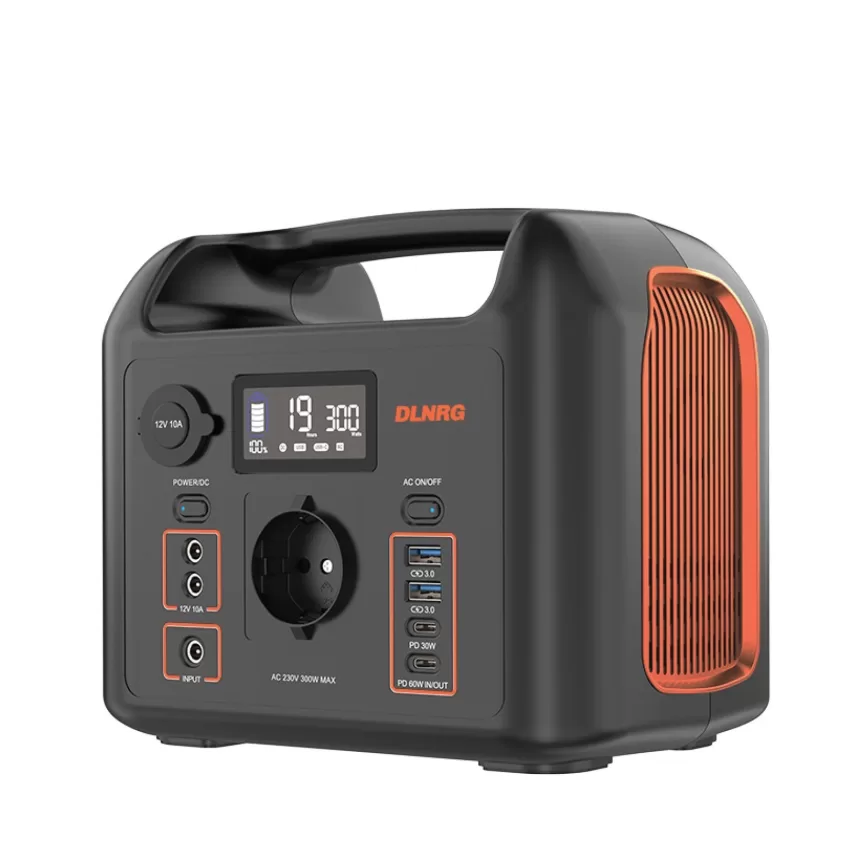 DLNRG PD320 Portable Power Station External Battery 320Wh/12.8V LiFePO4 Solar Generator 300W Pure Sine Wave Max Output with 8 Ports Supply for Home Outdoor Camping Emergency Battery Backup