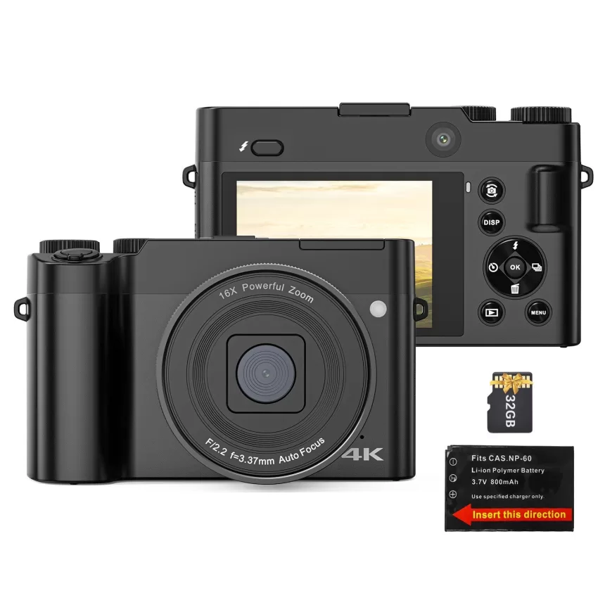 4K Digital Camera Digital Video Camera 64MP Dual Lens 2.8 Inch IPS Screen