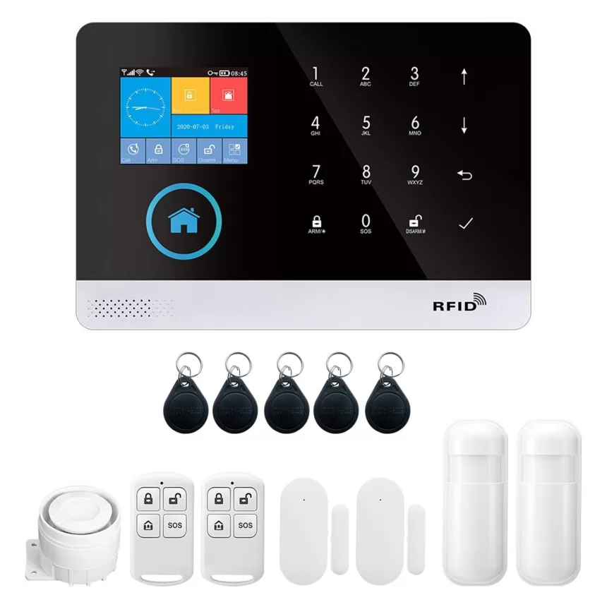 433MHz Wireless WIFI + GSM Auto-dial Alarm Security System with LCD Display Door Sensor PIR Motion Sensor Compatible with Alexa Home