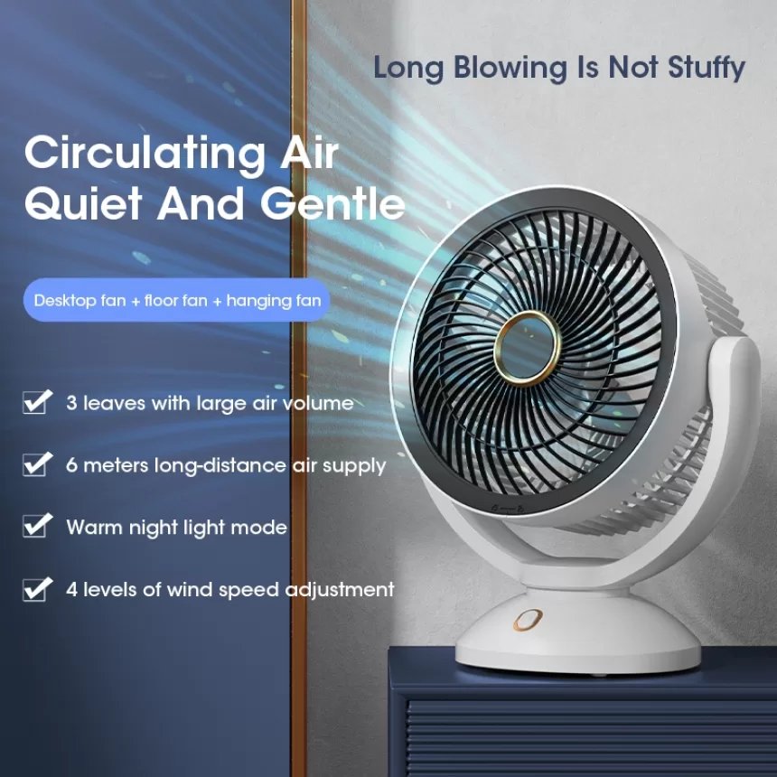 USB Air Circulation Electric Fan Non Rechargeable Table Desktop Portable Wall Mounted 360 Degree Rotation with Light for Home
