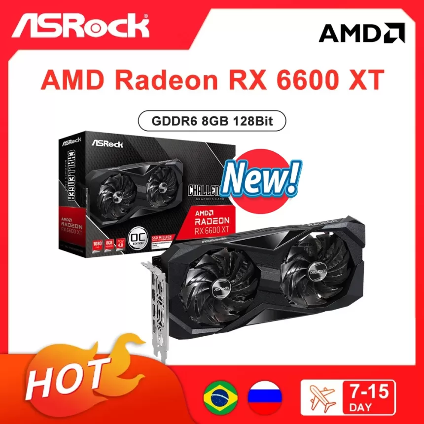 ASROCK New AMD Radeon RX 6600 XT RX6600XT 8GB GDDR6 128-bit 6600XT Video Cards GPU Graphic Card DeskTop AMD CPU placa de video