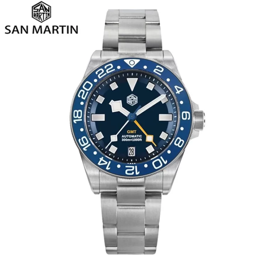 San Martin SN0121TC Titanium 39mm Watch NH34 GMT Automatic Movement Sapphire 24 Click BGW9 Luminous 30Bar Waterproof Watches
