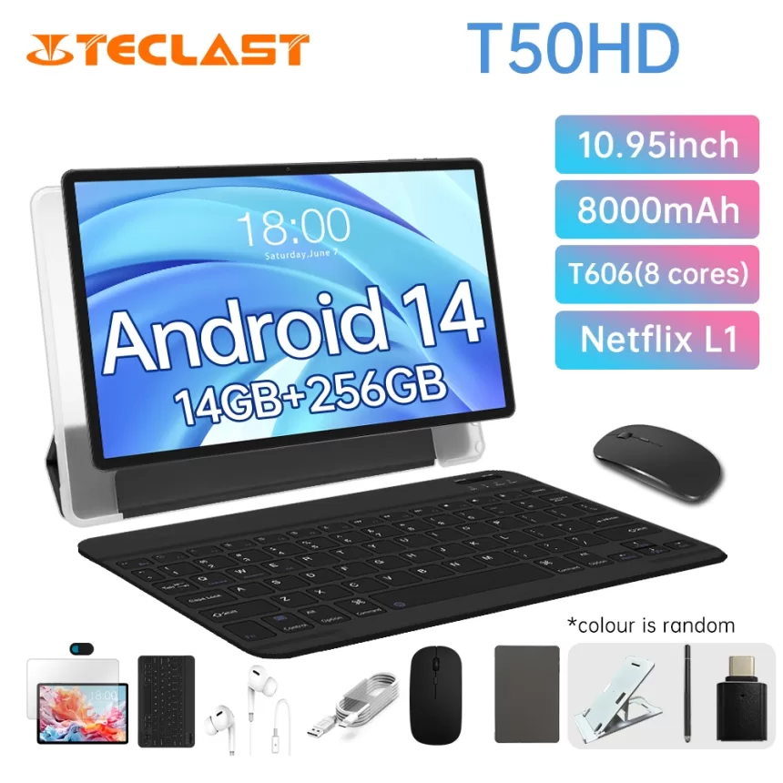 Teclast T50HD 2024 Tablet Unisoc T606 8-core 1.6GHz/ 14GB(6GB+8GB)RAM/256GB ROM/10.95inch 1200×1920iPS/WIFI5G/4G/8000mAh/Type-C