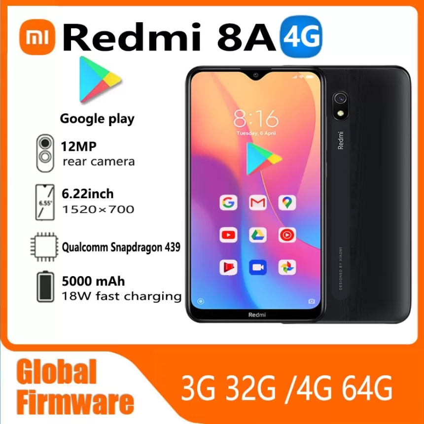 Global firmware Xiaomi Redmi 8A 4G 64G 5000mAh 6.22inch Snapdargon 439 12MP 18W Facial recognition smartphone used phone