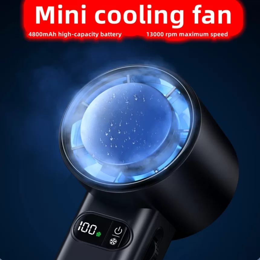 refrigeration Handheld Turbo Fan Mini Portable Hand Fan, USB Rechargeable Personal Fan, Small Pocket Fan with 100 Speed