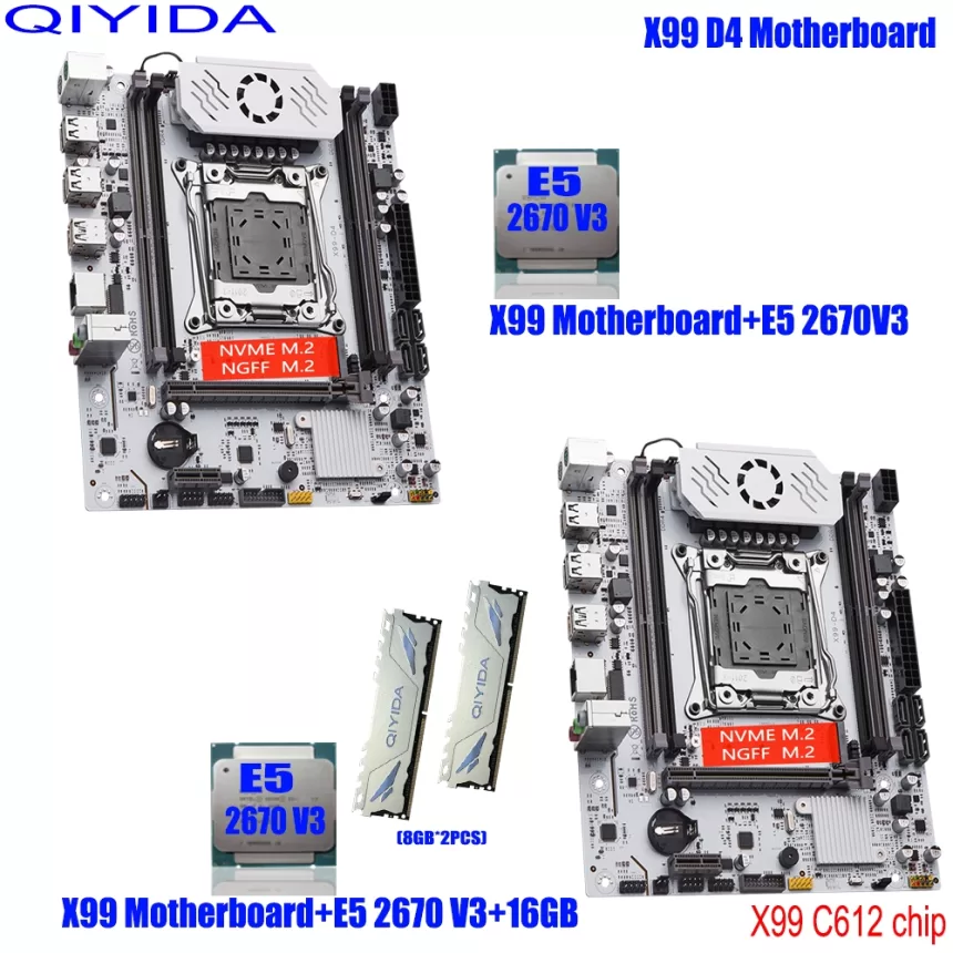 QIYIDA X99 Motherboard Set Kit With LGA2011-3 Xeon E5 2670 V3 CPU (2*8GB) 16GB 3200MHZ DDR4 Desktop memory X99 C612chip NVME M.2