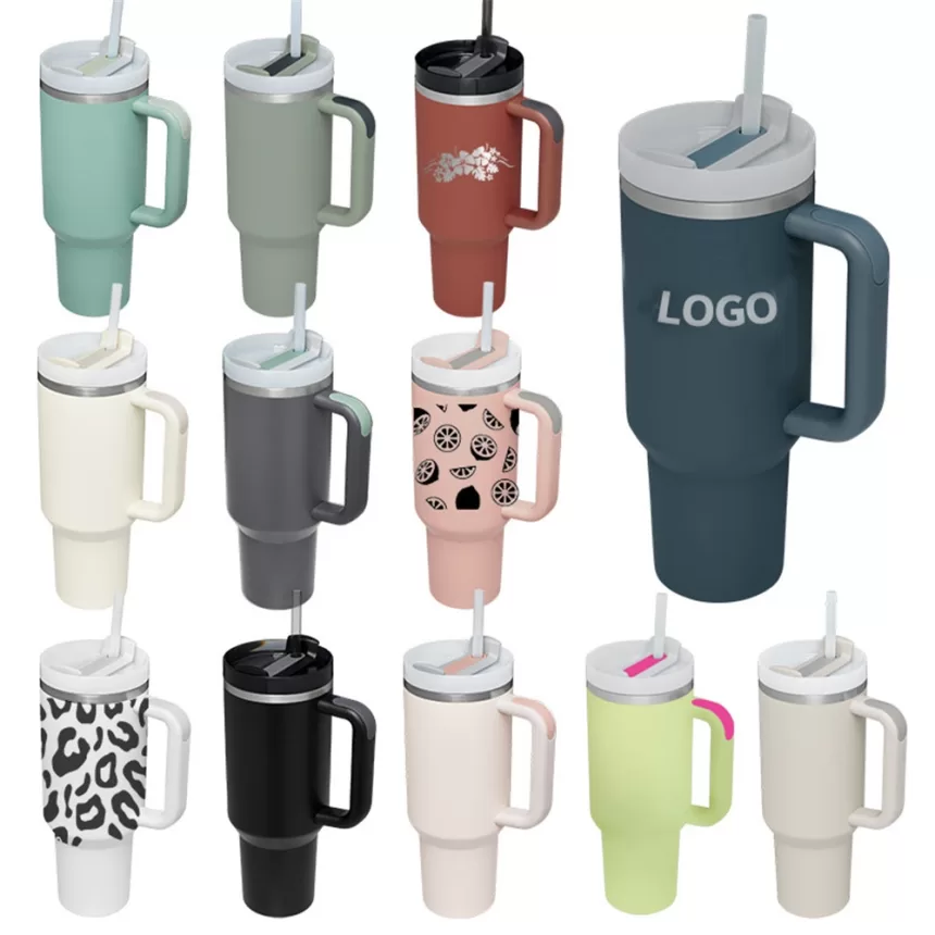 40oz Tumbler with Handle Straw Thermos Bottle Stainless Steel Cup Thermal Mug Keeps Cold and Heat Water Bottle for Stanley Car
