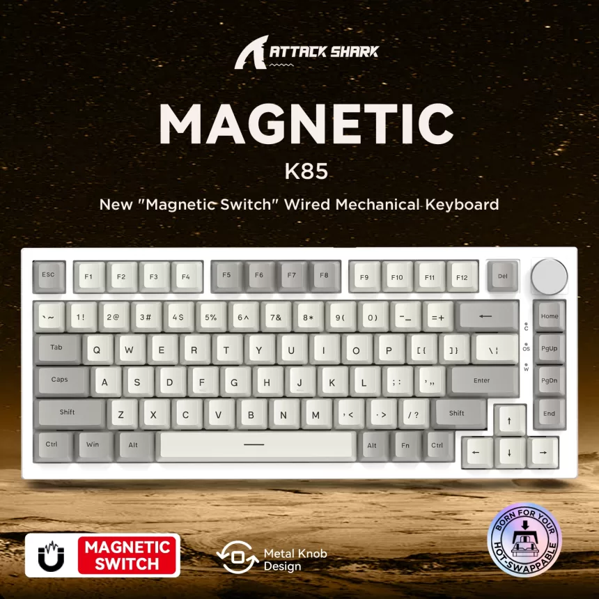 Attack Shark RGB Mag Customisable Mechanical Keyboard,Magnetic Switch,Hot-swappable,Metal Knobs,Suitable for FPS. games,Win&Mac