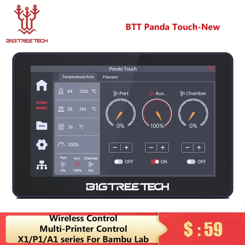 BIGTREETECH Panda Touch 5 Inch Touch Screen Wifi Display For Bambulab P1P P1S Multi-Printer Control Wireless Klipper Screen