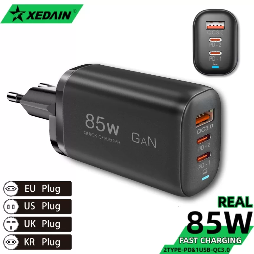 Real 85W GaN USB Type C Charger QC3.0 Quick Charge PPS PD 65W 30W Fast Charging For iPhone 15 14 Pro MacBook Laptop Ipad Samsung