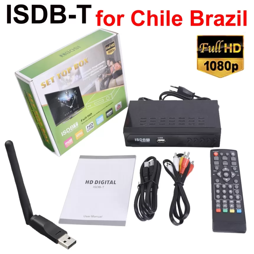ISDB-T Digital TV Decoder 1080P HD Digital TV Tuner Digital Video Broadcasting TV BOX with HDMI RCA Interface Cable for Chile