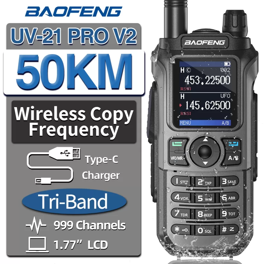 Baofeng UV-21 Pro V2 Wireless Copy Frequency Tri Band Powerful Waterproof Long Range UV-5R 22Pro S22 Type-C Two Way Radio
