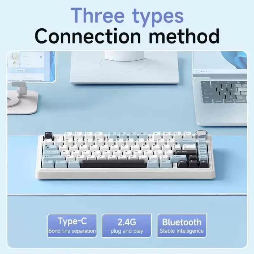Aula F75 Mechanical Keyboard 80 Key,75%layout Gasket Structure Full-Key Hot Swap Rgb Three-Mode Wireless Gaming Keyboard Office