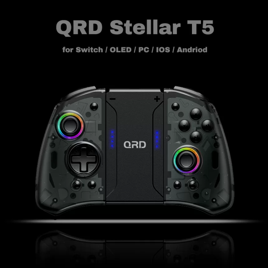 QRD Stellar T5 Wireless Joypad for Nentindo Switch/Lite/Oled Hall Effect Joystick 8 Colors LED Light Programmable turbo & Macro