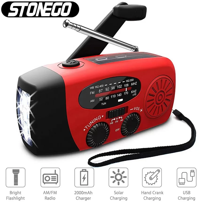 Multifunctional Portable Radio Hand Crank Solar Power FM AM WB NOAA Weather Radio Emergency LED Flashlight Flashlight Power Bank