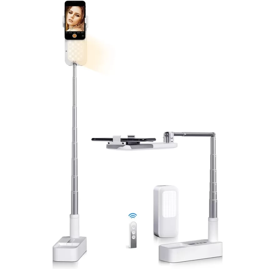 Extendable Selfie Stand 360° Rotation Phone Holder Rechargeable Wireless Foldable 7 LED Fill Light for Live Video Recording