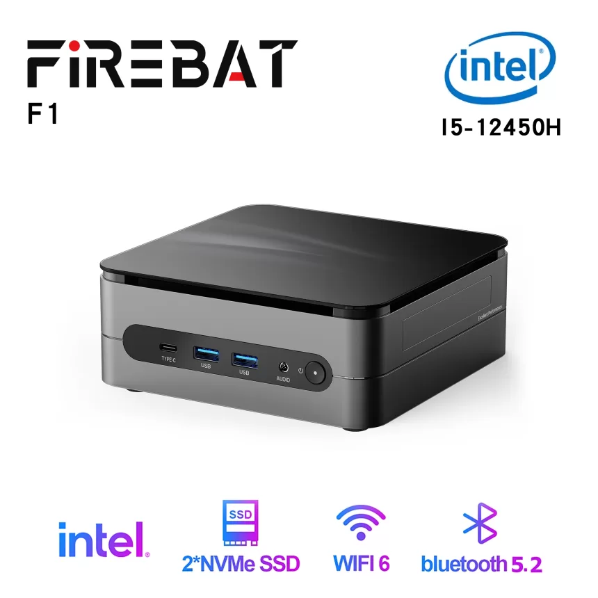 FIREBAT F1 Intel I5-12450H CPU DDR4 16GB SSD 512GB WiFi6 BT5.2 Mini PC Desktop Computer Minipc OFFICE Gaming HDMI
