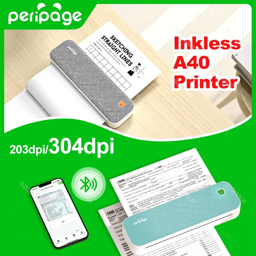 304DPI Peripage Thermal Printer A40 203dpi Tattoo Transfer Paper Inkless Min Portable A4 Label Maker For Mobile Document Print