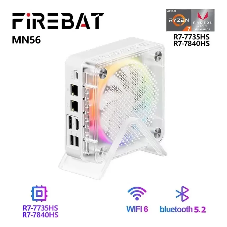 FIREBAT MINIPC AMD R7-7735HS Mini Pc Colorful Gamer 16GB 512GB DDR5 RJ45 Desktop Gaming Computer BT5.2 WIFI6 M.2