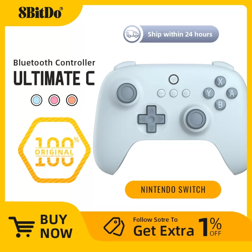 8BitDo Ultimate C Wireless Bluetooth Gamepad ALPS Joystick Gaming Controller Pink Blue Compatible for Nintendo switch OLED Lite