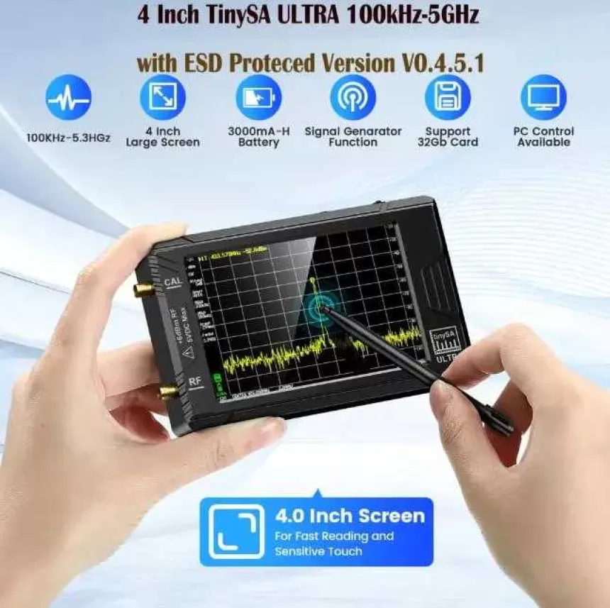 Tinysa Spectrum Analyzer TinySA ULTRA 4" Display 100kHz To 5.3GHz With 32GB Card