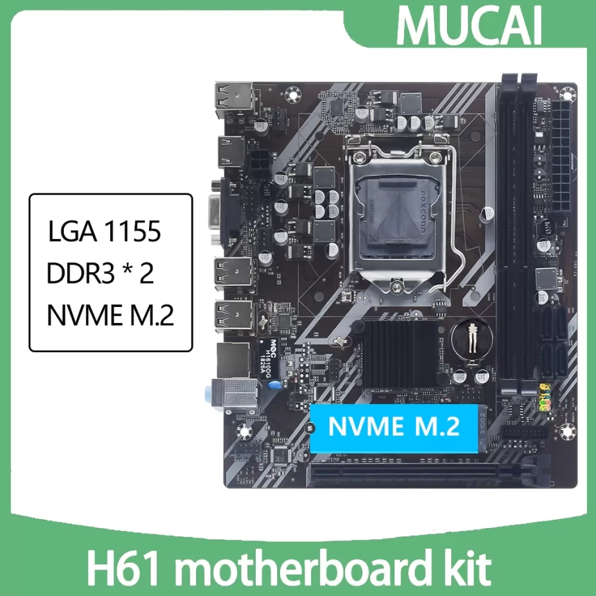 MUCAI H61 Motherboard LGA 1155 Kit Compatible With Intel Core CPUs 2nd And 3rd Generations Supports M.2 NVME SDD