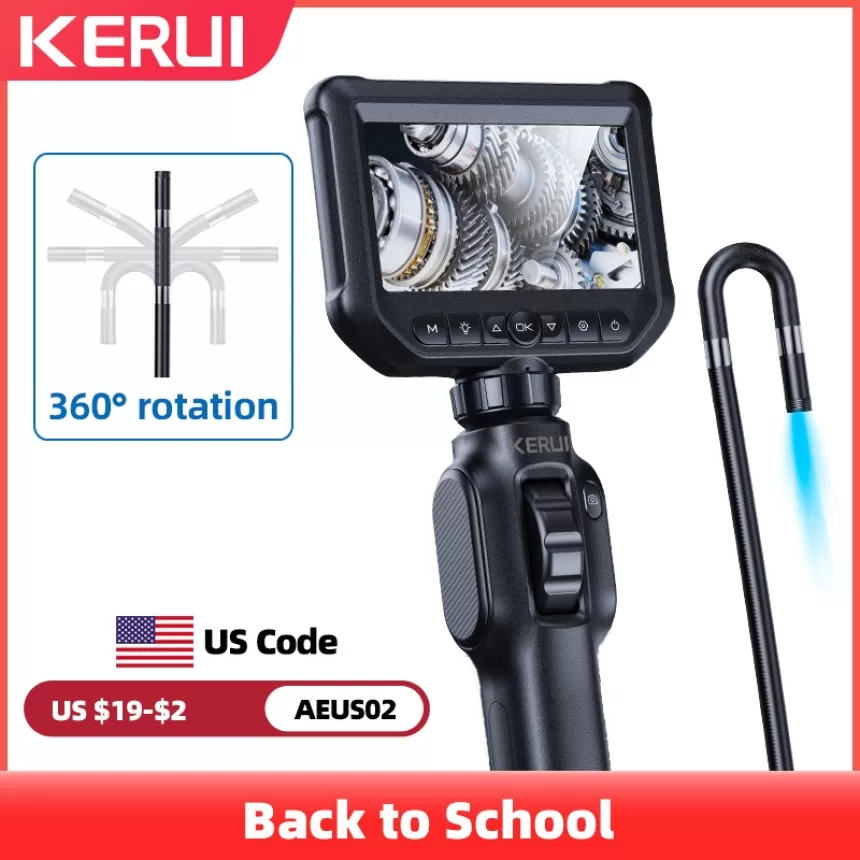 KERUI 2MP Industrial Endoscope Camera with 4.3-inch IPS Screen 360 Degree Rotation Inspection Camera Borescope for Cars Pipe