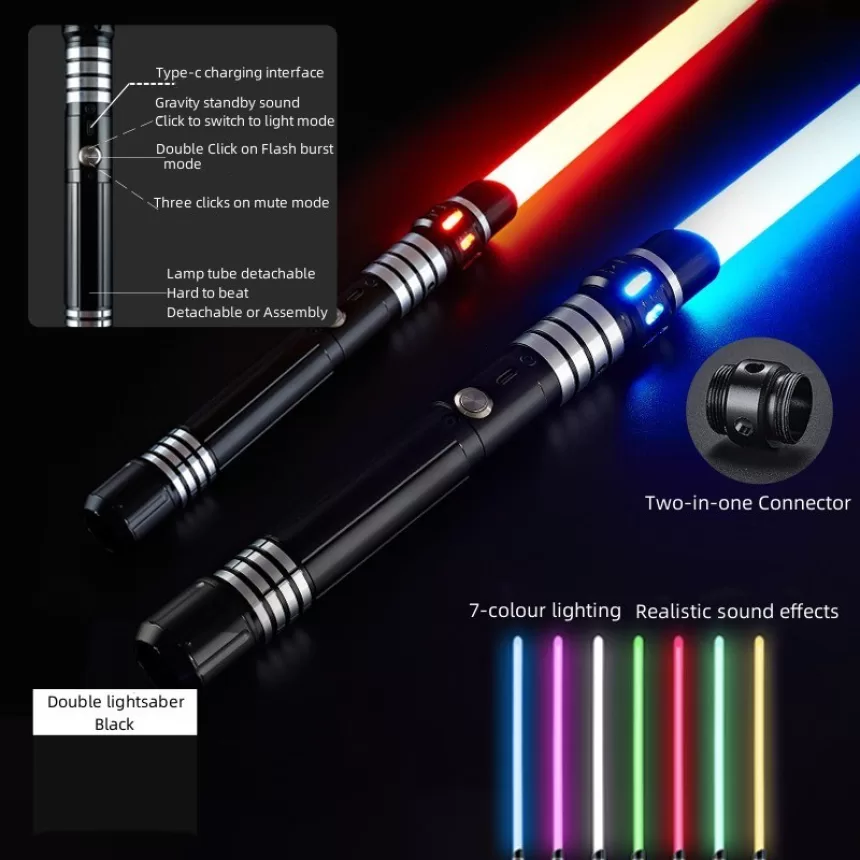 REikirc Upgraded Version Gravity Sensing Lightsaber 2 In 1 7-color Metal Laser Sword Rechargeable Toy Party Glow Swords