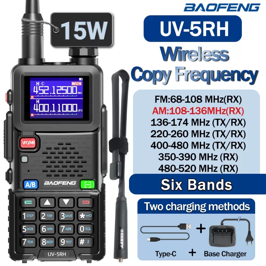 UV 5RH Pro Max 15W Air Band Walkie Talkie Long Range Wirless Copy Frequency Two Way Ham Radio Type-C Baofeng UV 5R Transceiver