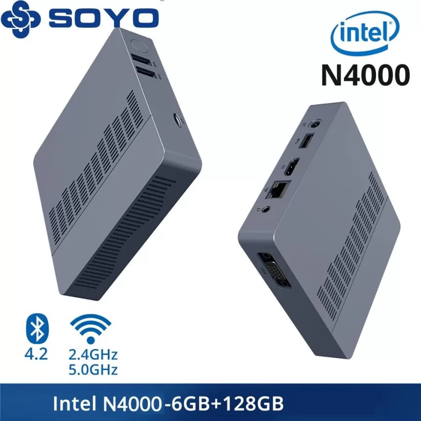 SOYO M2 Air Mini PC: Powerful 6GB RAM, 128GB EMMC, Intel N4000, Windows 11 Pro - Compact & Ideal for Home, Business & Gaming