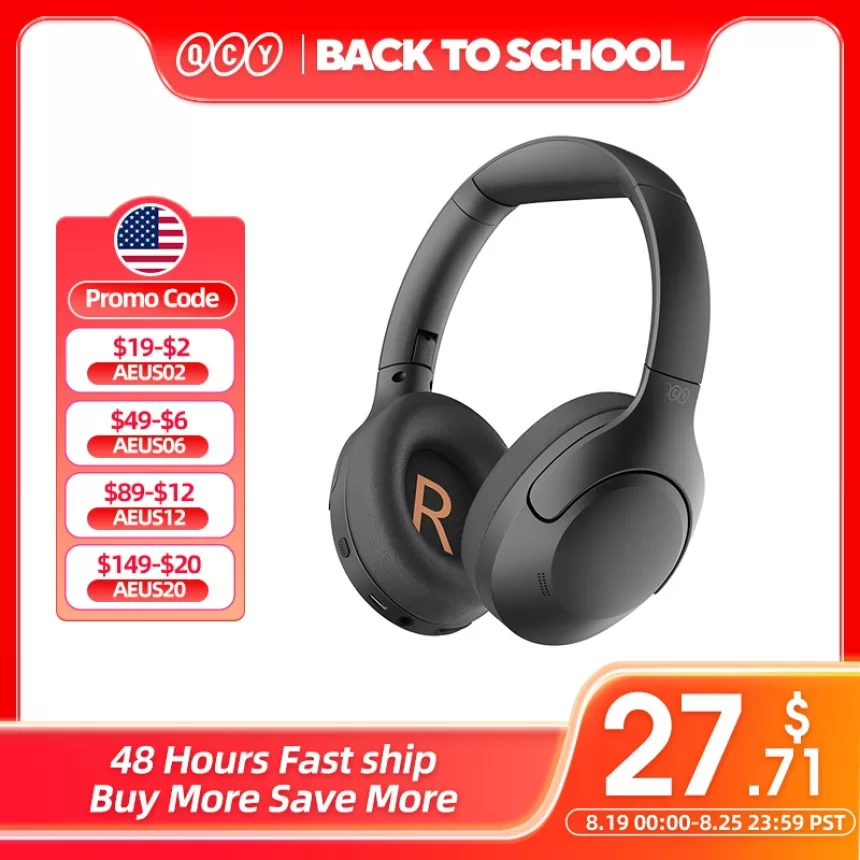 QCY H3 Lite ANC Wireless Headphones Bluetooth 5.3 Active Noise Cancelling Over Ear Headset 40mm Driver HiFi Sound Earphones