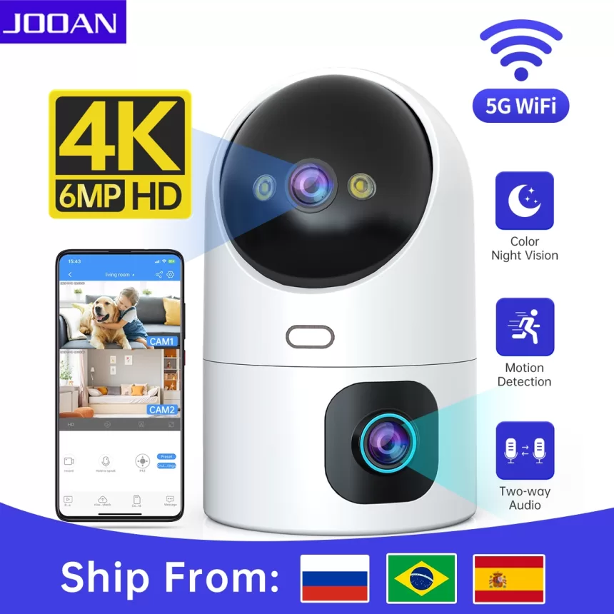 JOOAN 4K PTZ IP Camera 5G Wifi Surveillance Camera Dual Lens Dual Screen Home Auto Tracking CCTV Camera Security Baby Monitor