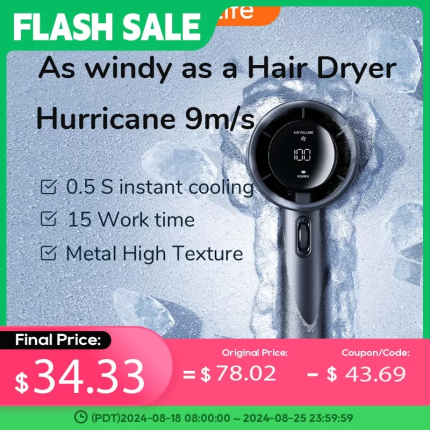 JISULIFE Portable Hand Fan , 100 Wind Speeds, Mini Bladeless Handheld Fan, USB Rechargeable Personal Fans, Electric Eyelash Fan