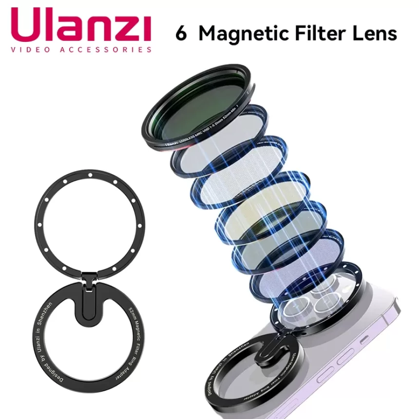 Ulanzi MagFilter 52mm Magsafe Magnetic Filter Adapter Ring /Adjustable Color Lens Filters VND CPL for Iphone 15 14 13 12 Pro Max