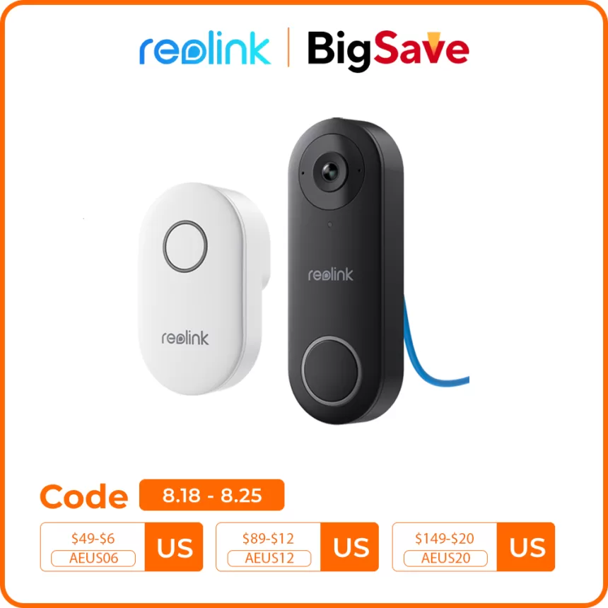 Reolink 2K+ Video Doorbell WiFi & PoE Smart Outdoor Home Video Intercom Human Detection Wired Door Bell with Chime Support Alexa