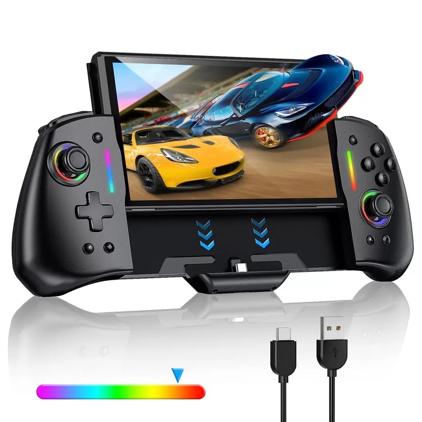 No Deadzone Enhanced Controller for Switch/Switch OLED, Adjustable LED Light, Ergonomic Design, 6-Axis Gyro