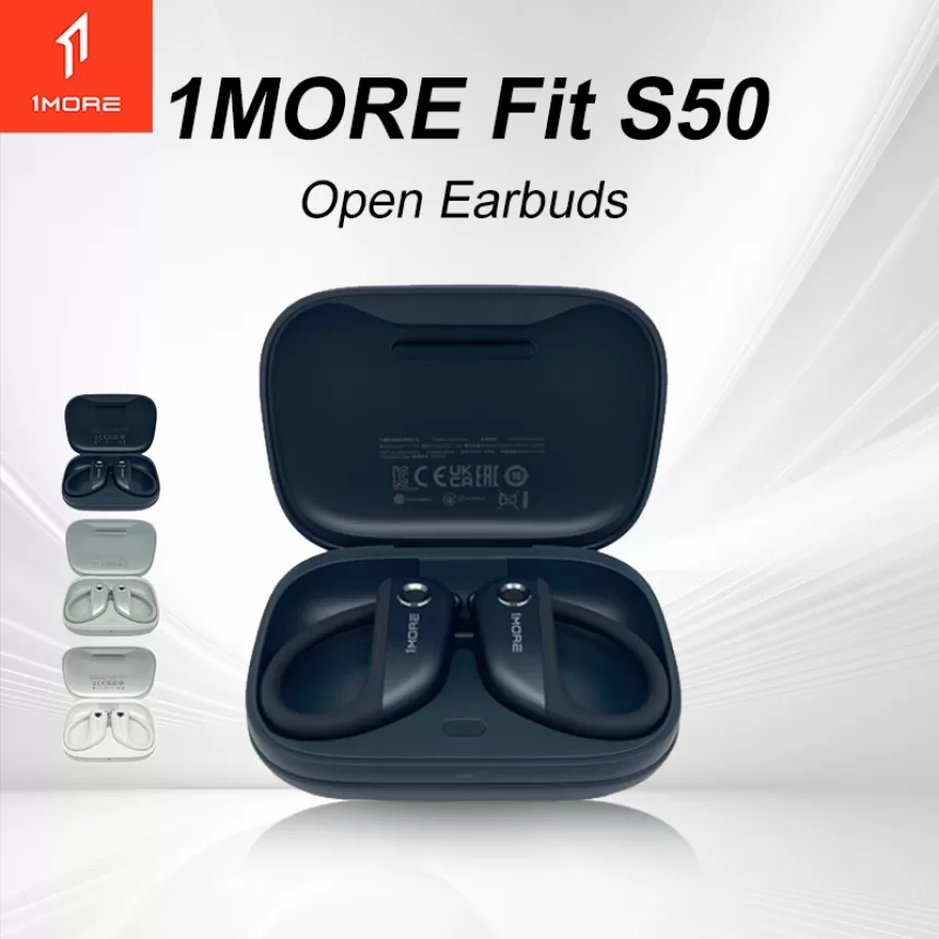 1MORE Fit Open Earbuds S50, Open Ear Wireless Headphones Bluetooth 5.3 with 4 Microphone, IPX7, Fast Charging, 38Hours Playtime