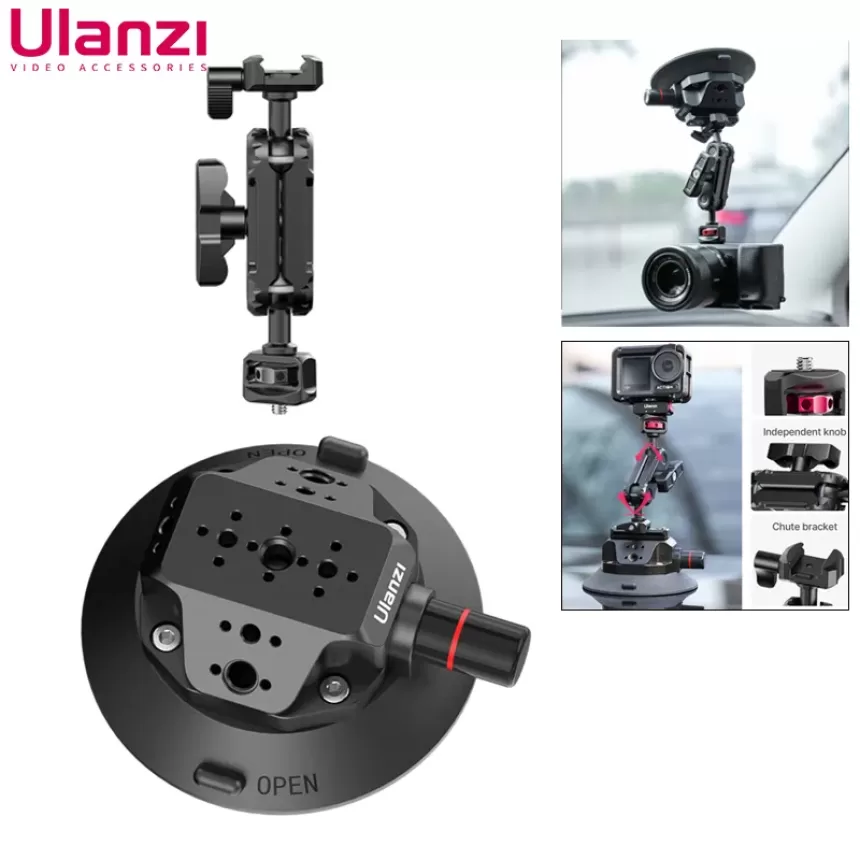 Ulanzi Car Suction Cup Mount Holder Kit For Phone Action Camera GoPro Hero Insta360 DJI Magic Arm Flexible Rotation Glass Sucks