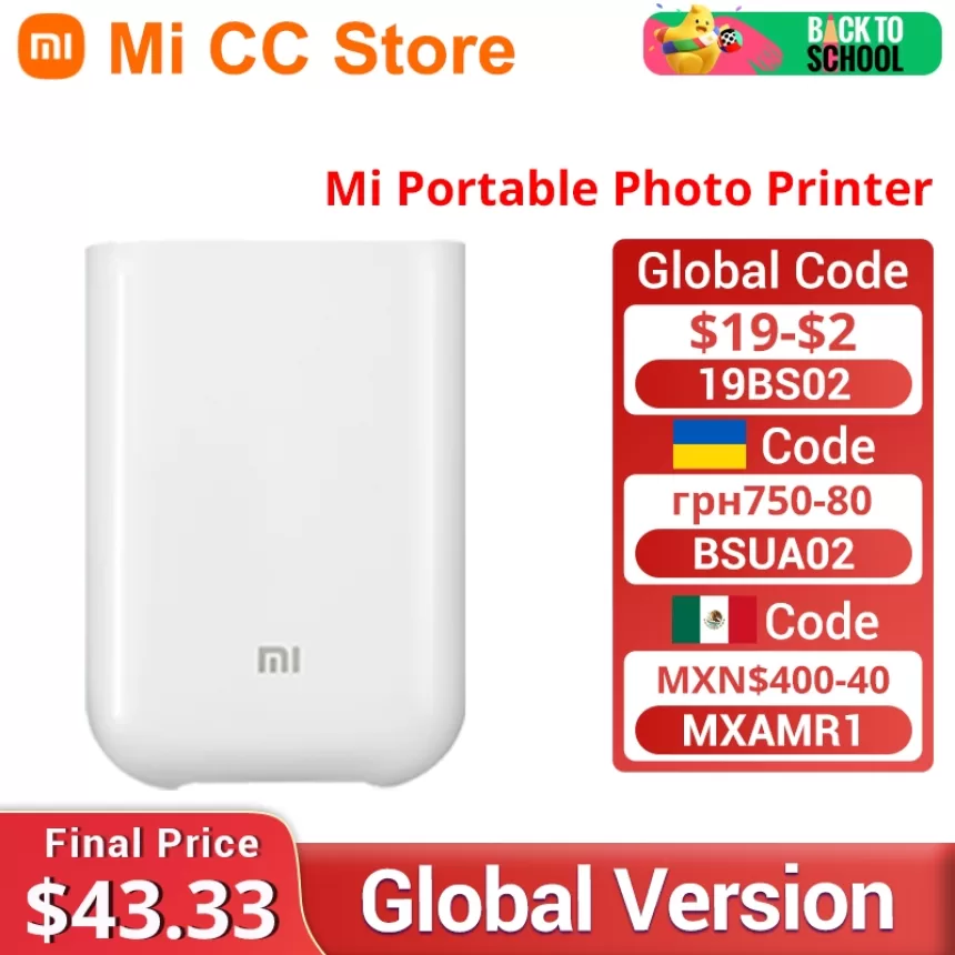 Global Version Xiaomi Mi Portable Photo Printer AR Photo ZINK Thermal Pocket Mini Wireless Bluetooth Printer Support Mi Home APP
