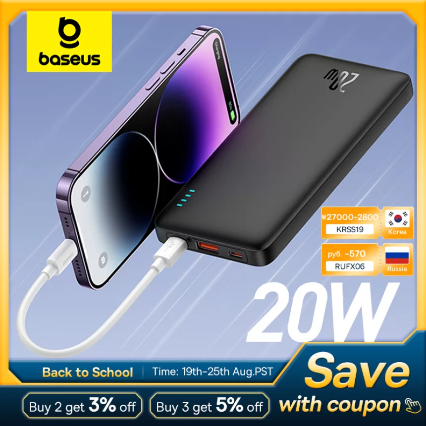 Baseus Airpow 20W Power Bank 10000mAh 20000mAh Fast Charge Powerbank for iPhone 15/14/13/12 Xiaomi batterie externe